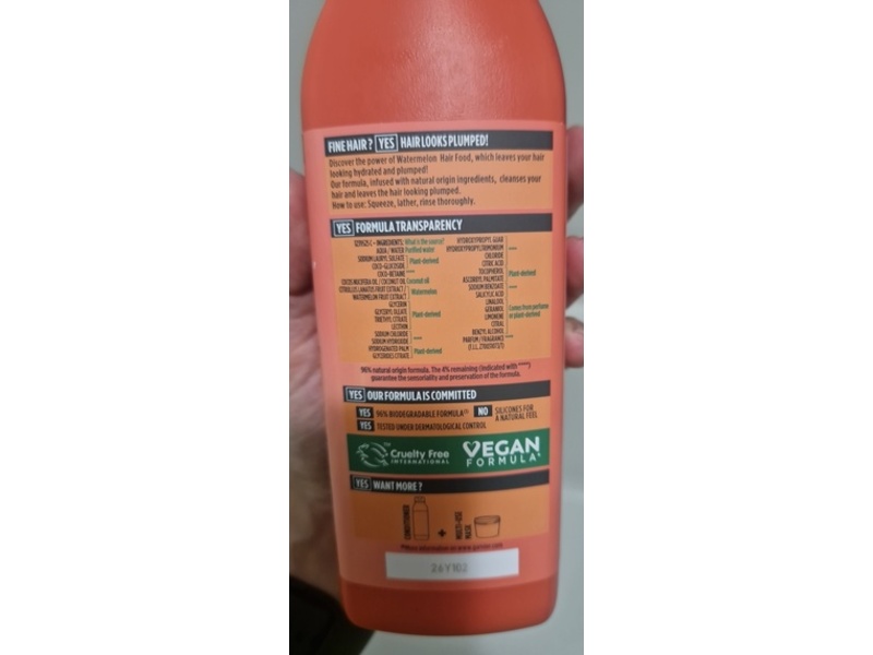 Garnier Ultimate Blends Watermelon Hair Food Pluming Shampoo, 350 mL