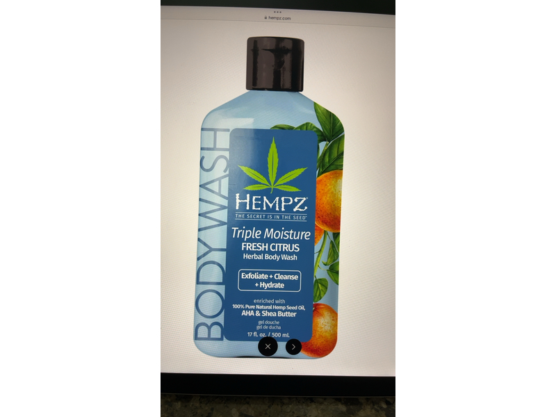 Hempz Triple Moisture Herbal Body Wash, Fresh Citrus, 17 fl oz/500 mL