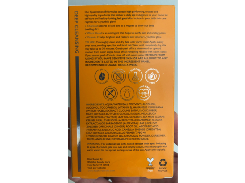 Spascriptions Deep Cleansing Nose Peel, Charcoal + Witch Hazel & Vitamin C, 0.16 oz/5 mL