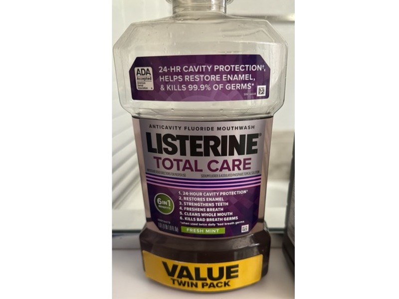 Listerine Total Care Anticavity Fluoride Mouthwash, Fresh Mint, 1.8 oz/1.0 L. Twin Pack