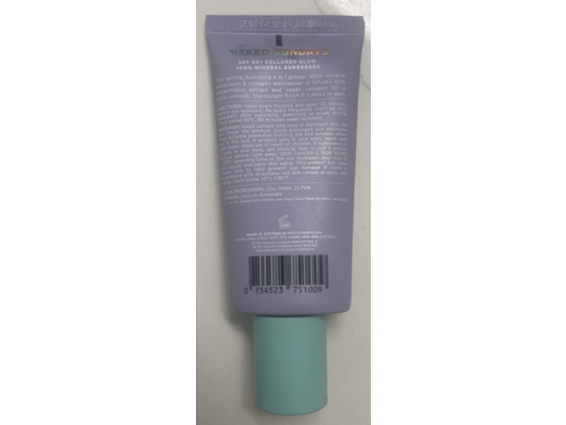Naked Sundays Collagen Glow 100% Mineral Perfecting Preming Lotion Sunscreen, SPF 50+, 1.7 fl oz/50 mL