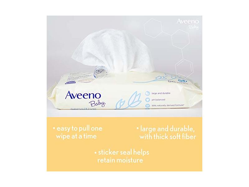 Aveeno Baby Sensitive All Over Wipes, 3 Pack of 56 Ct