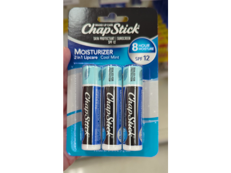 Chap Stick Moisturizer 2-In-1 Sunscreen Lipcare, SPF 12, Cool Mint, 0.15 oz, 3 Count