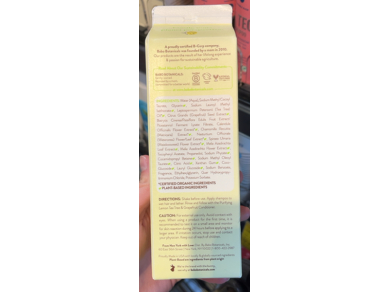 Babo Botanicals Purifying Shampoo, Lemon Tea Tree & Grapefruit, 12 floz/355 mL