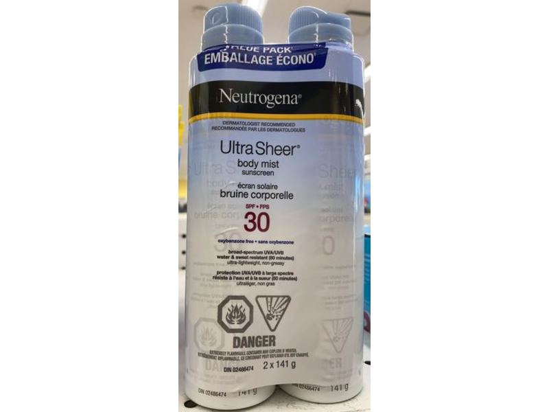 Neutrogena Body Mist Sunscreen, Ultra Sheer, SPF 30, 141 g, Pack Of 2