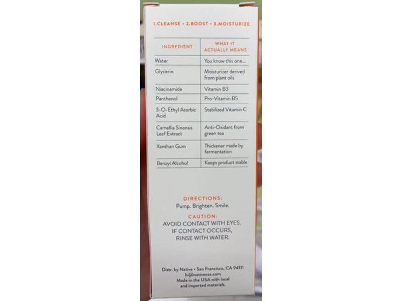 Native Brightening Facial Serum, Vitamin C & Vitamin B3, 1 fl oz/30 mL