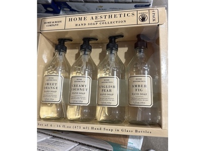 Home & Body Company Home Aesthetics Hand Soap Collection Set, Sweet Orange + Creamy Coconut + English Pear + Amber Fig