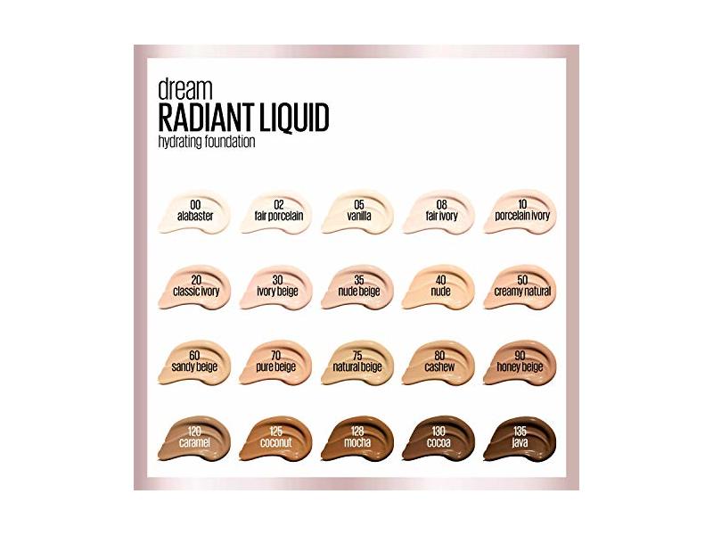Maybelline Dream Radiant Liquid Hydrating Foundation, Cashew, 1 fl oz/30 mL