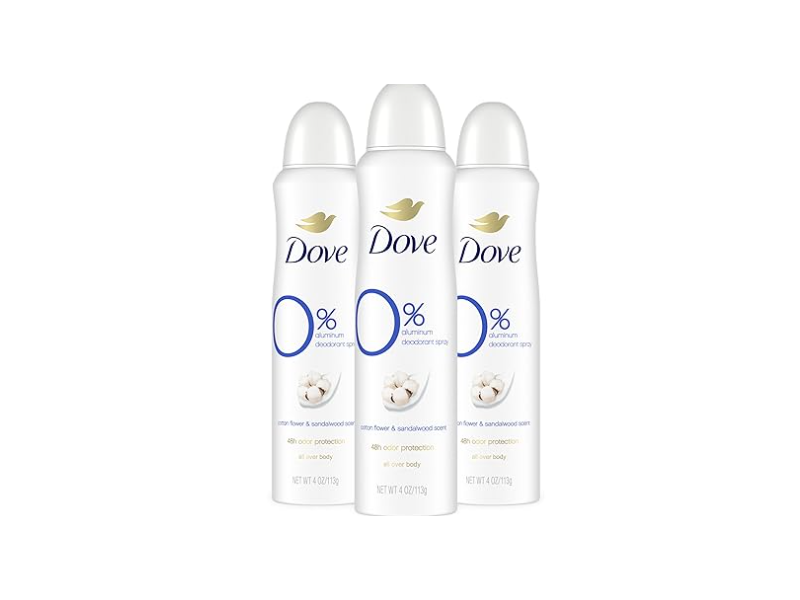 Dove Deodorant Spray, Cotton Flower & Sandalwood, 4 oz/113 g, Pack Of 3