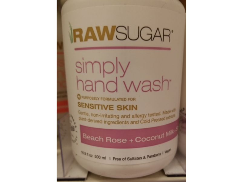 Raw Sugar SImply Hand Wash, Beach Rose + Coconut Milk + Shea, 16.9 fl oz/500 mL