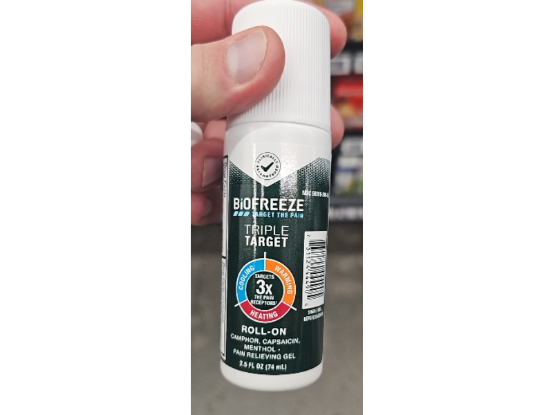 Biofreeze Triple Target Roll-On Pain Relieving Gel, 2.5 fl oz/74 mL