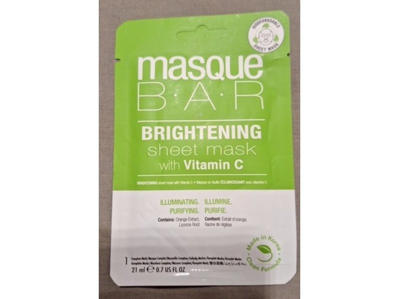 Masque Bar Brightening Sheet Mask, Vitamin C, 0.7 fl oz/21 mL