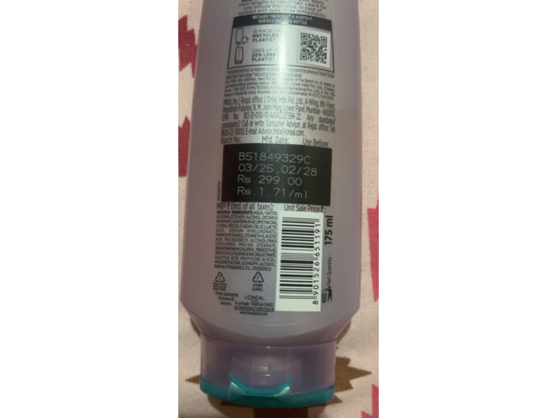 L'Oreal Paris Hyaluron Pure 72h Rehydrating Conditioner, 175 mL