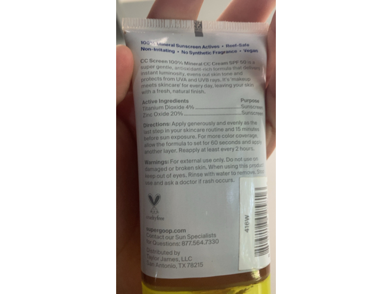 Supergoop! Mineral CC Screen Cream, 416 W SPF 50 PA++++, 1.6 fl oz/47 mL