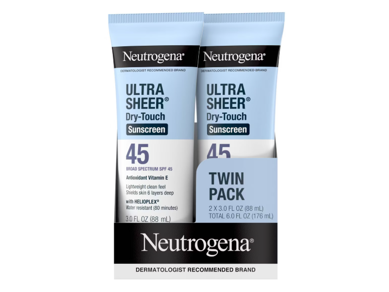 Neutrogena Ultra Sheer Dry-Touch Sunscreen Lotion, SPF 45, 3 fl oz/88 mL, Pack Of 2