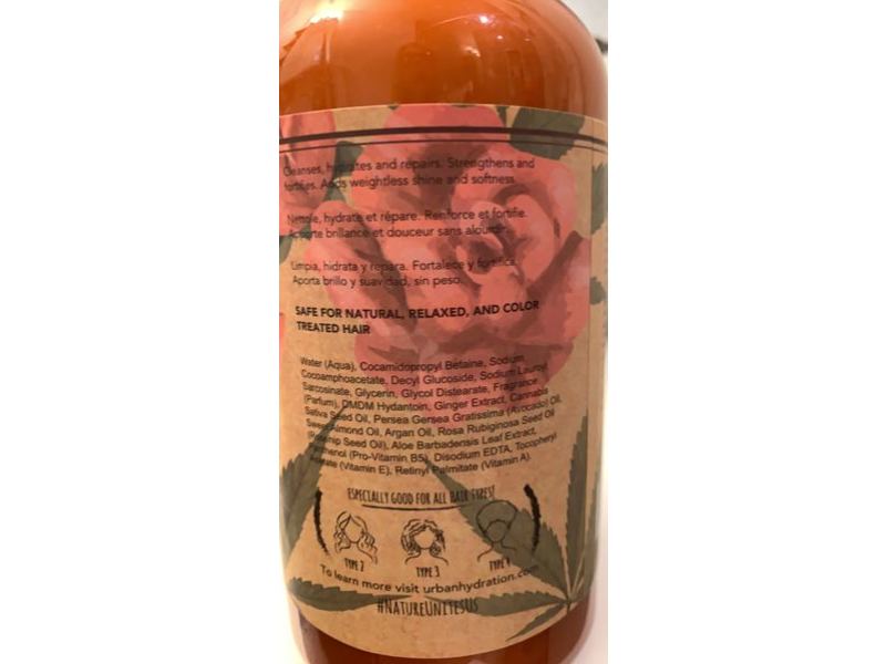 Urban Hydration Moisturizing Shampoo, Dry Scalp Remedy, Rose + Hemp, 16.9 fl oz/500 mL