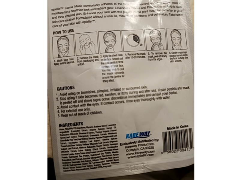 Epielle Calming & Toning Llama Mask, Lavender & Protein Extract, 0.8 fl oz/23 g, 1 Count