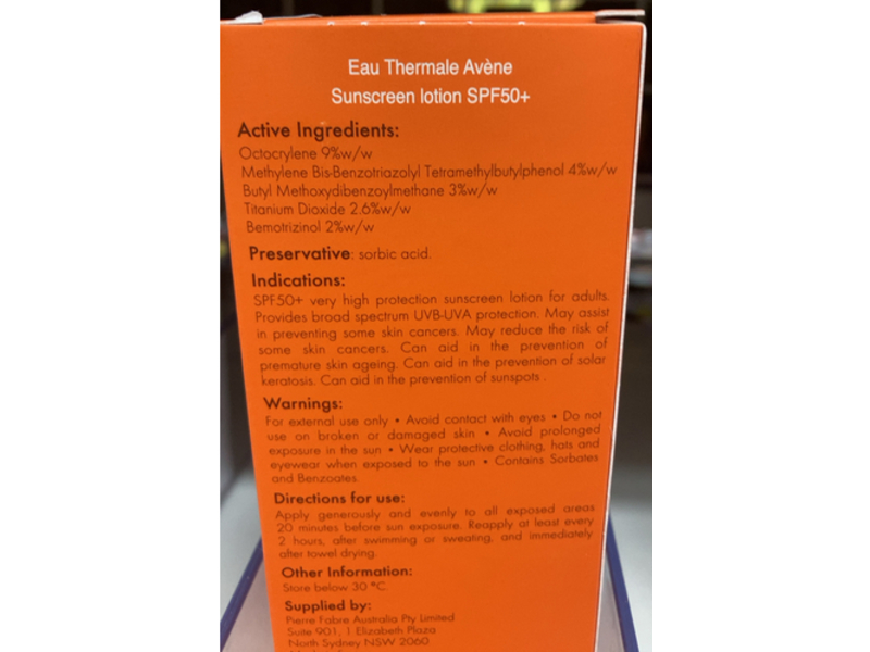 Avene Sunscreen Lotion, SPF 50 +, 100 mL