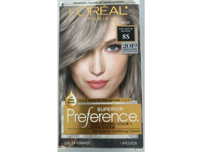 L'Oreal Paris Superior Preference Fade-Defying Color + Shine System, Permanent, Soft Silver Blonde 8S