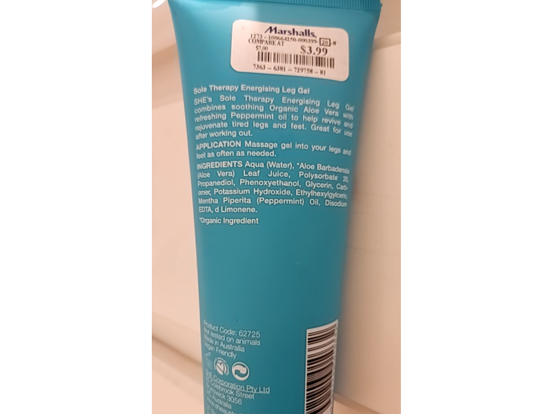 Om She Aromatherapy Sole Therapy Energising Leg Gel, 7.6 fl oz/225 mL