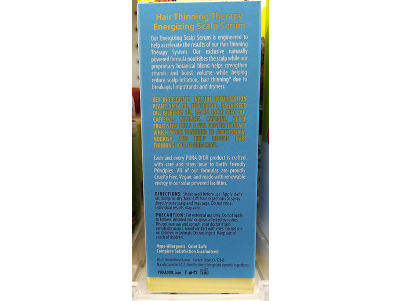Pura d'or Hair Thinning Therapy Energizing Scalp Serum, 4 fl oz/120 mL