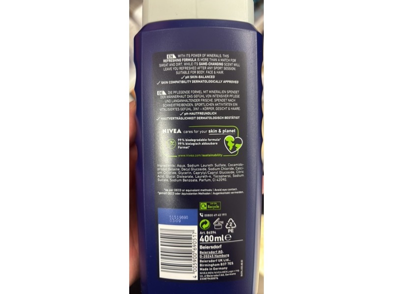 Nivea Men Sport 3 In 1 Revitalising + Minerals Shower Gel, 400 mL