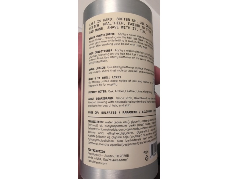 Beardbrand Utility Softener Beard + Hair Conditioner Moisturizing Shave Lotion, Old Money, 14 fl oz/414 mL