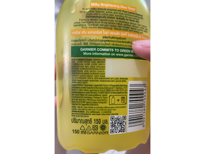 Garnier Bright Complete Milky Brightening Dew Toner, Pure Lemon Essence, 150 mL