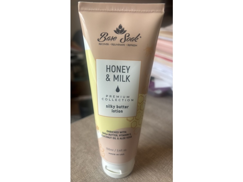 Bare Soak Silky Butter Lotion, Honey & Milk, 3.4 fl oz/100 mL