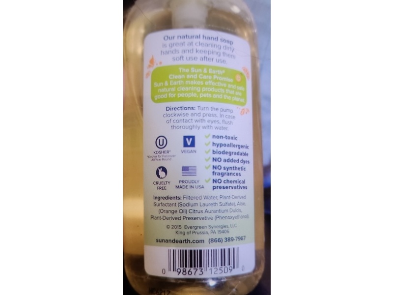 Sun & Earth Natural Hand Soap, Light Citrus, 12 fl oz/355 g