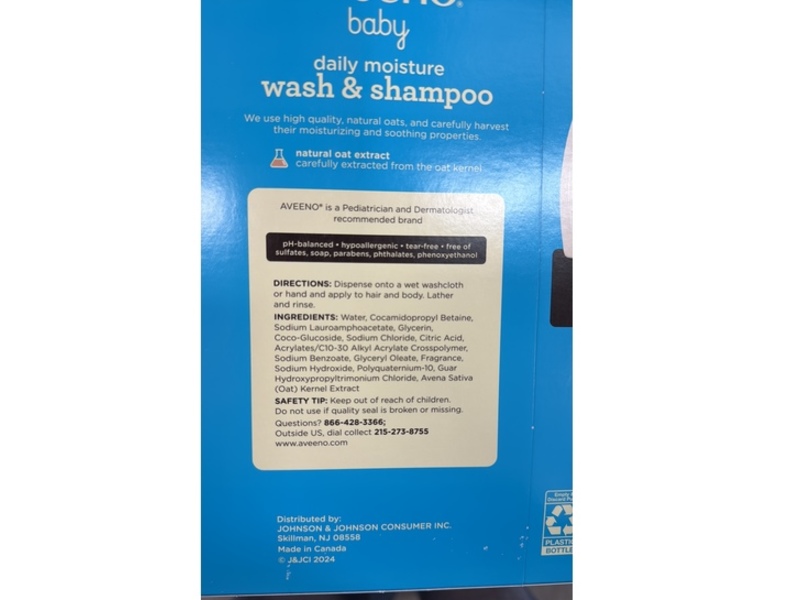 Aveeno Baby Daily Moisture Wash & Shampoo, 18 fl oz/532 mL, Pack Of 2