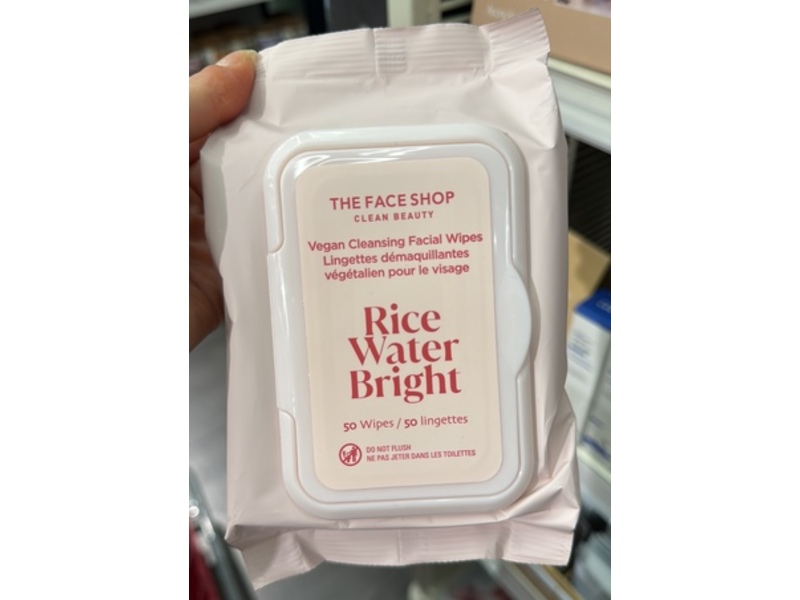 The Face Shop Vegan Cleansing Facial Wipes, Rice Water Bright, 6.13 oz/174 g, 50 Count