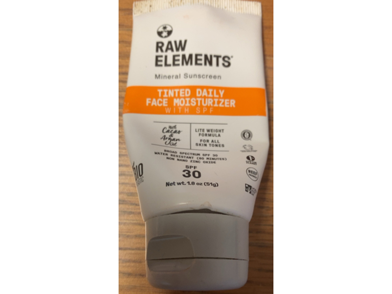 Raw Elements Mineral Sunscreen Tinted Daily Face Moisturizer, Cacoa & Argon Oil, SPF 30, 1.8 oz/51 g