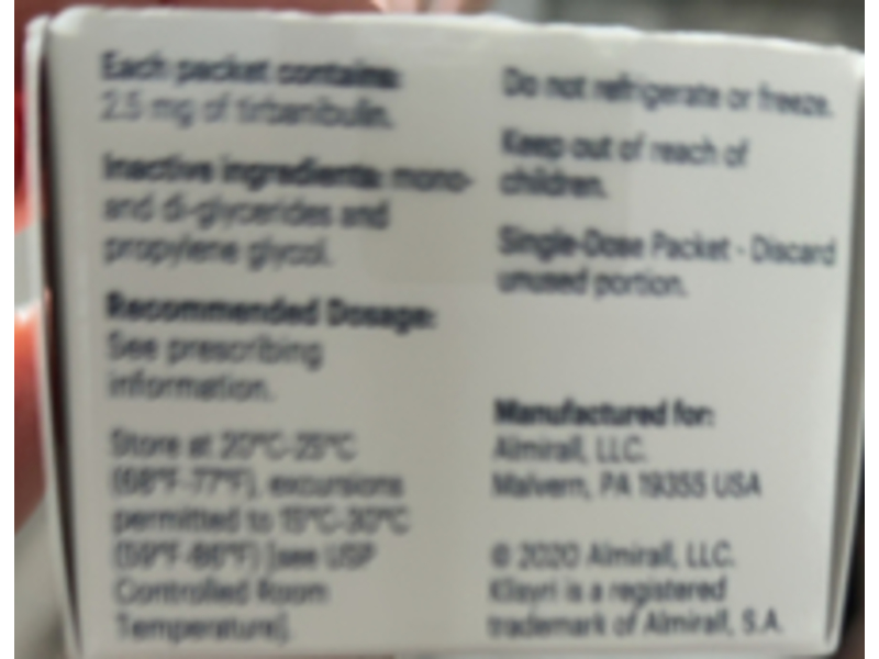 Klisyri (tirbanibulin) Ointment 1 %, 0.25g (5 Single Packets) Almirall Pharmaceutical Company