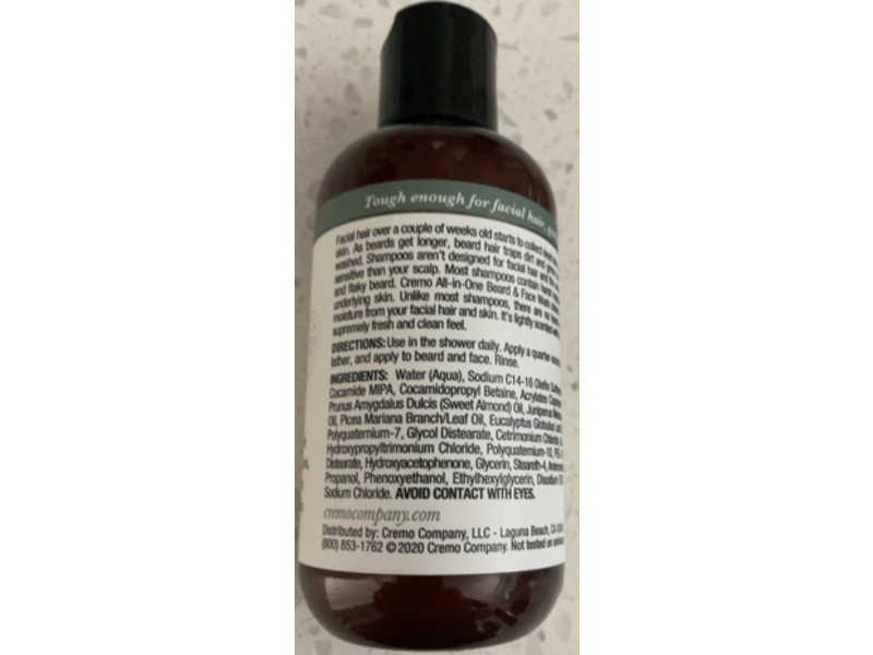 Cremo All-In-One Beard & Face Wash, Cedar Forest, 6 fl oz/177 mL