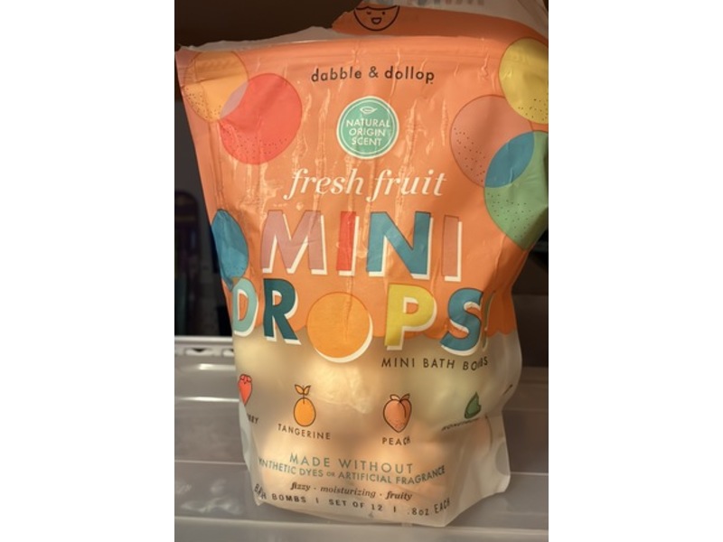 Dabble & Dollop Mini Drops Bath Bombs, Fresh Fruit Natural Origin Scent, 8 oz, Pack Of 12
