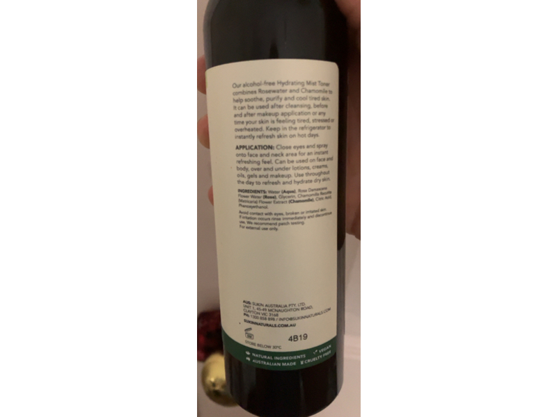 Sukin Original Hydrating Mist Toner, Chamomile And Rose, 8.46 fl oz/250 mL