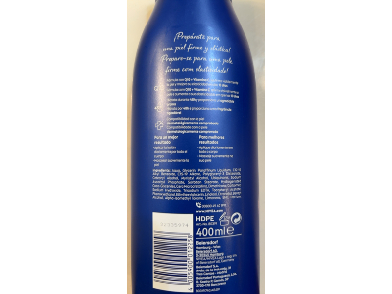 Nivea Reafirmante Body Milk, Q10 + Vitamin C, 400 mL