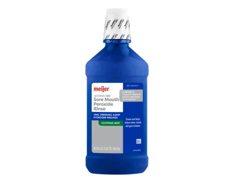 Meijer Sore Mouth Peroxide Rinse, Alcohol Free, Soothing Mint, 16.9 fl oz/500 mL