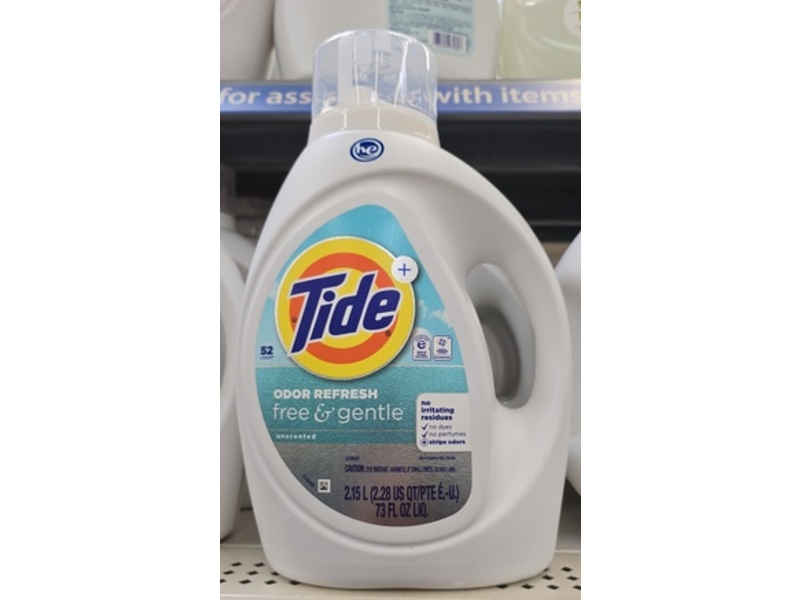 Tide Odor Fresh Liquid Laundry Detergent, Free & Gentle, 52 Loads, 73 fl oz/2.15 L