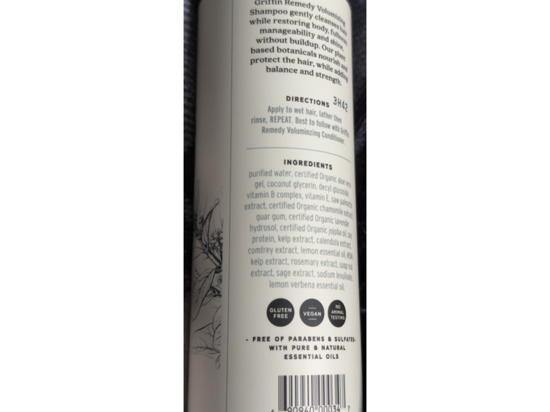 Griffin Remedy Volumizing Shampoo, Lemon Verbena, 8 fl oz