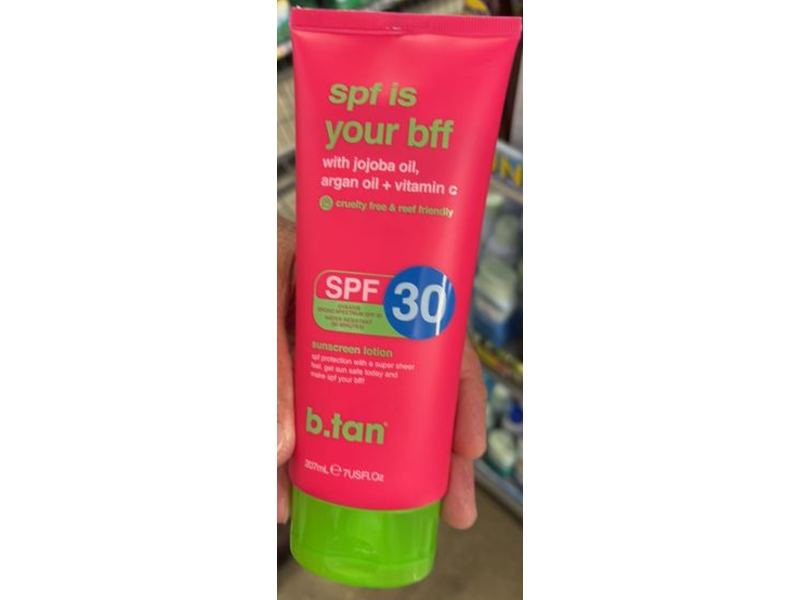 B.tan Spf Is Your Bff Sunscreen Lotion, Jojoba Oil, Agran Oil + Vitamin C, SPF 30, 7 fl oz/207 mL
