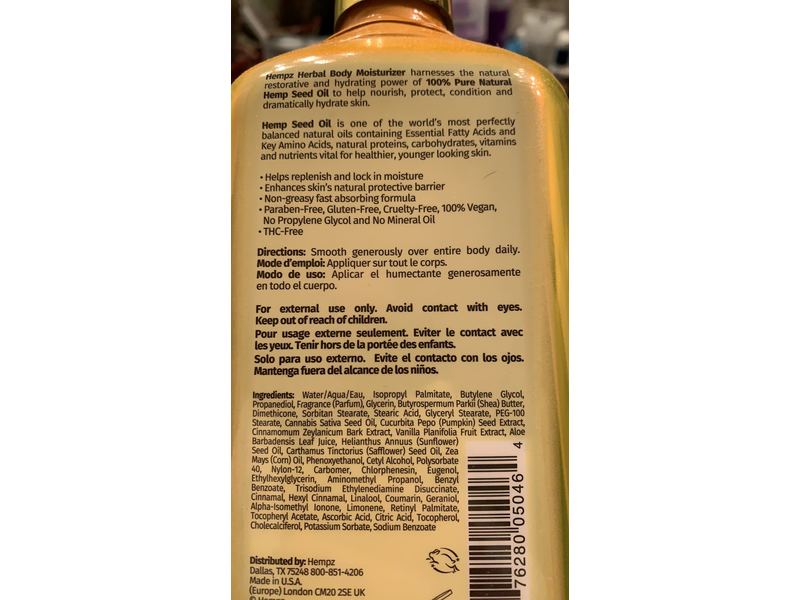 Hempz Herbal Body Moisturizer, Pumpkin Spice & Vanilla Chai, 17 fl oz/500 mL