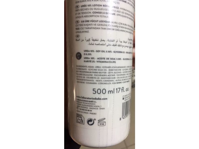 Babe Laboratorios 10% Urea Repairing Lotion, Dry Skin, 17 fl oz/500 mL