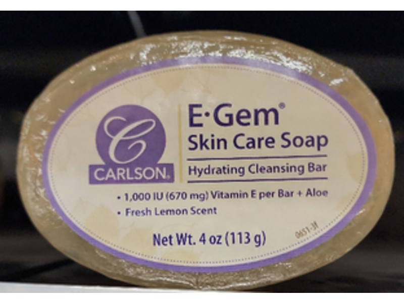 Carlson E Gem Skin Care Soap Hydrating Cleansing Bar, vitamin E + Aloe, Fresh Lemon Scent, 4 oz/113 g