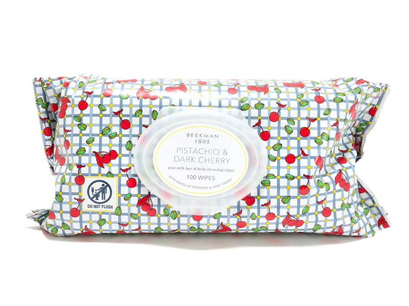 Beekman 1802 Goat Milk Face & Body Cleansing Wipes, Pistachio & Dark Cherry, 100 Count