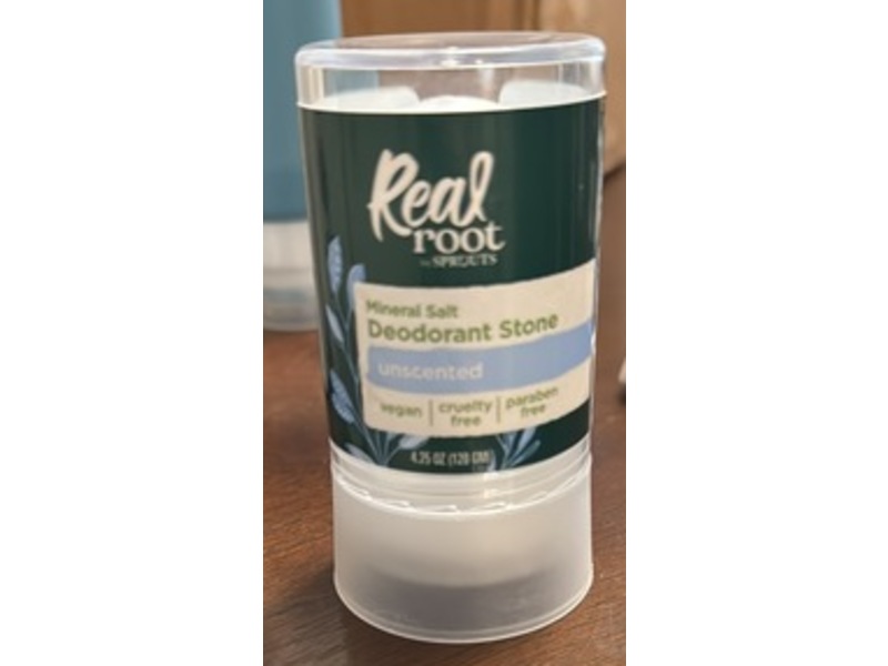 Real Root By Sprouts Mineral Salt Deodorant Stone, Unscented, 4.25 oz/120 g