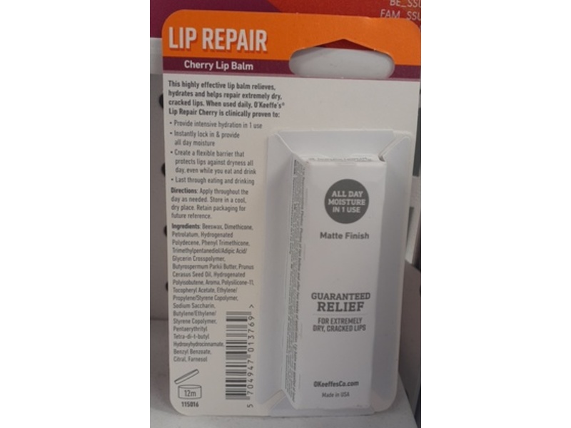 O'Keeffe's Lip Repair Lip Balm, Cherry, 4.2 g