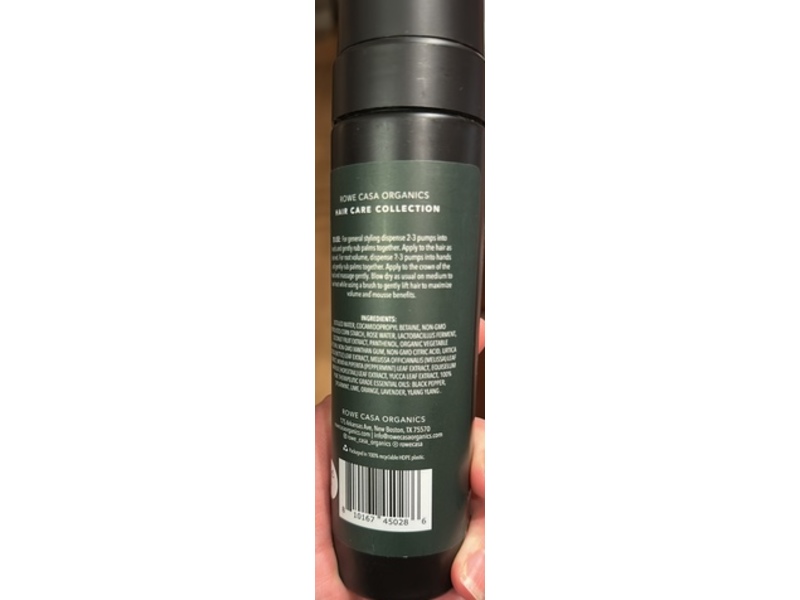 Rowe Casa Organics All-Natural Volumizing Hair Mousse, Light Hold, 7.3 oz/215 mL