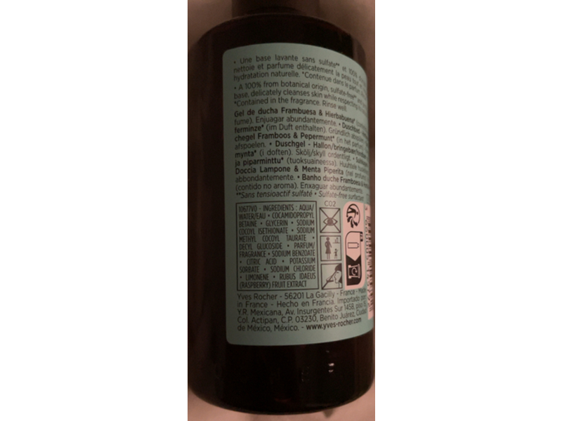 Yves Rocher Bath & Shower Body Gel, Raspberry & Peppermint, 6.7 fl.oz/200 mL